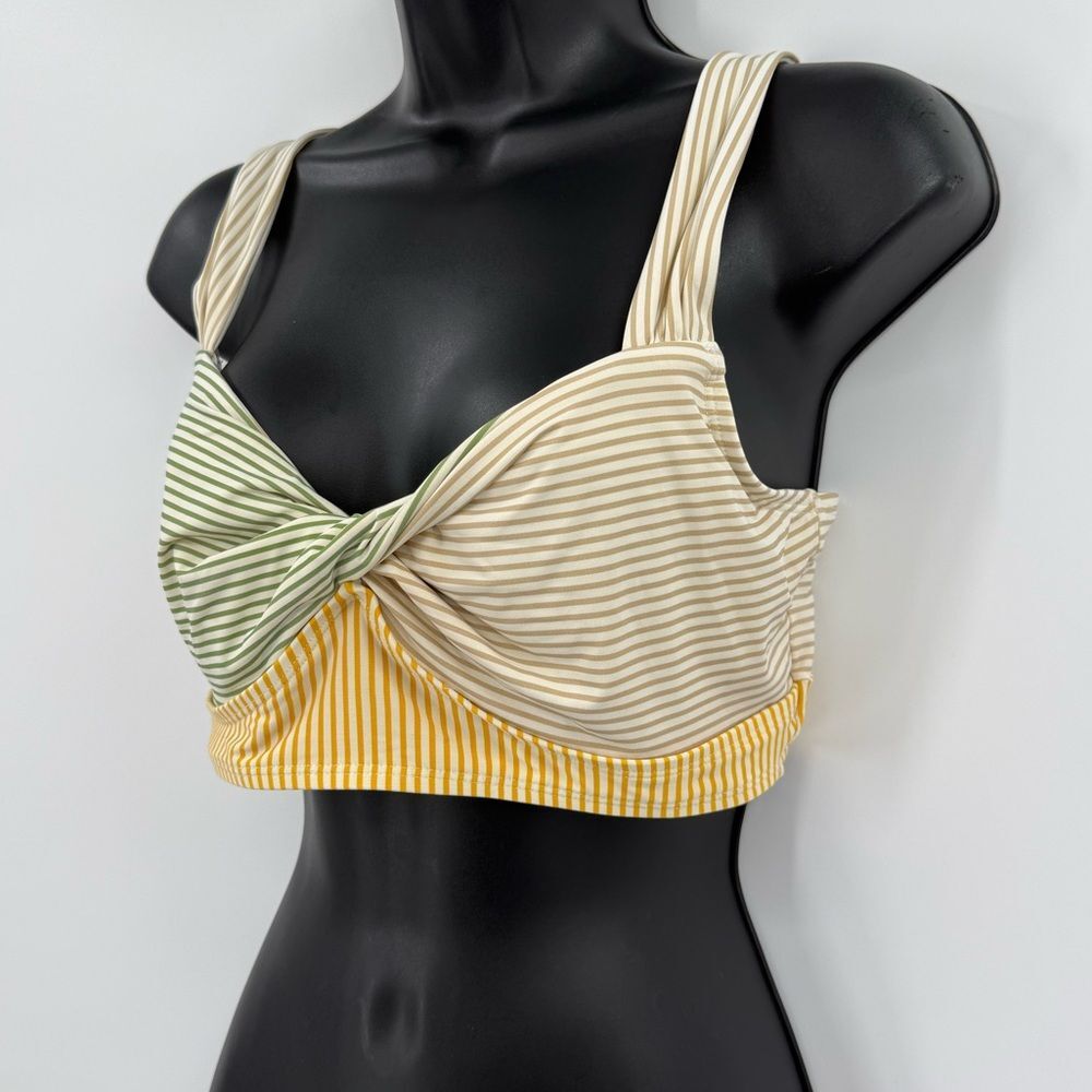 Antonio Melani Striped Twist Front Bikini Top in Cream Multi | Large